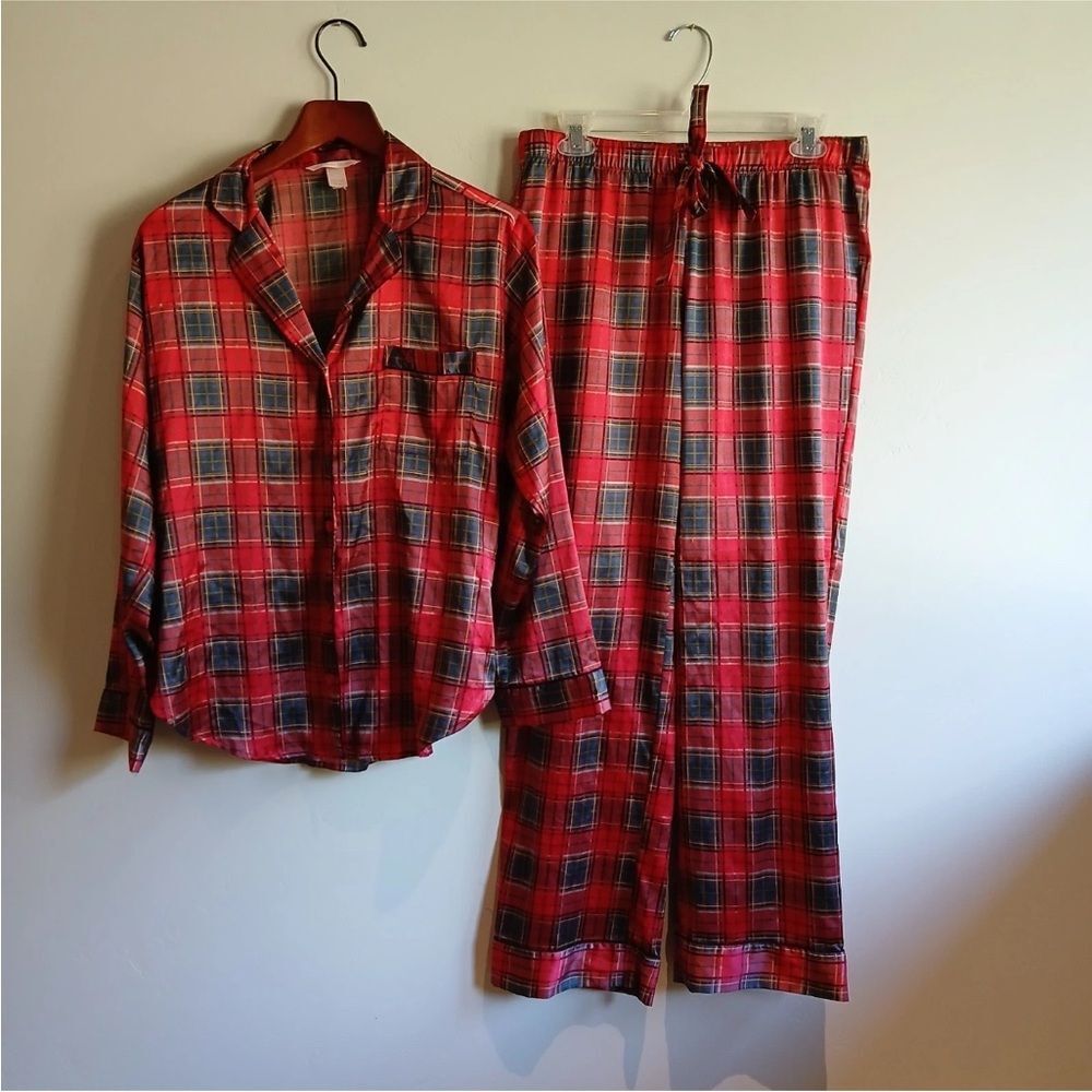Victorias Secret Red Plaid Satin Pajama Set Size Medium Christmas
